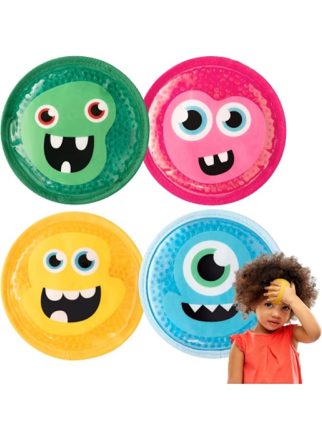Magic Gel Cooling Pads for Children - 4 Small Ice Packs Monster with Elastic Band - Image 1